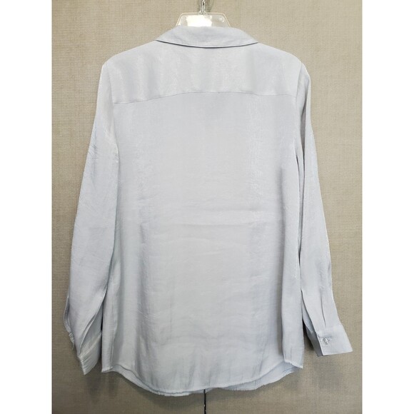 Chico's Silver Shimmer Long Sleeve Button-Up Shirt Size 1 Medium - Picture 4 of 6